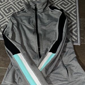 Trina Turk Gray Jacket with Black and Aqua Details